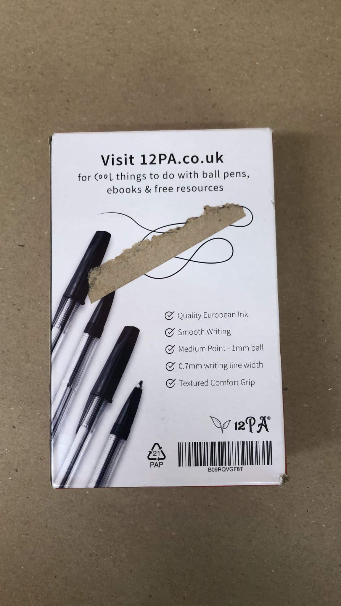 12PA Black Ballpoint Pens - Black Ink Pens- 6 4040