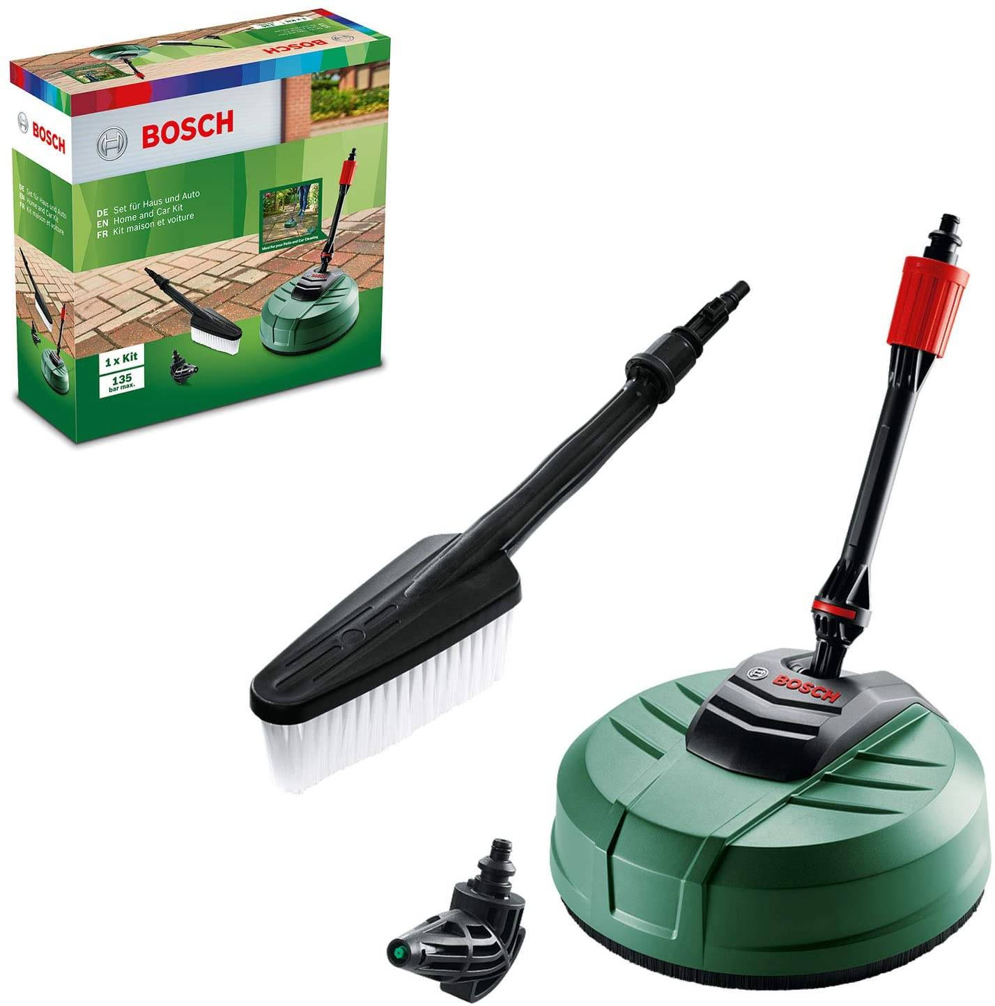 Bosch F016800611 Pressure Washer Home and Car Cleaning Kit (with patio Cleaner, wash Brush and 90 degree nozzle, in Carton Packaging)
