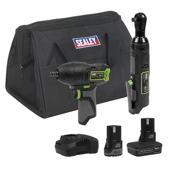 Sealey - CP108VCOMBO6 2 x 10.8V SV10.8 Series Impact Wrench & Ratchet Wrench Kit-6943