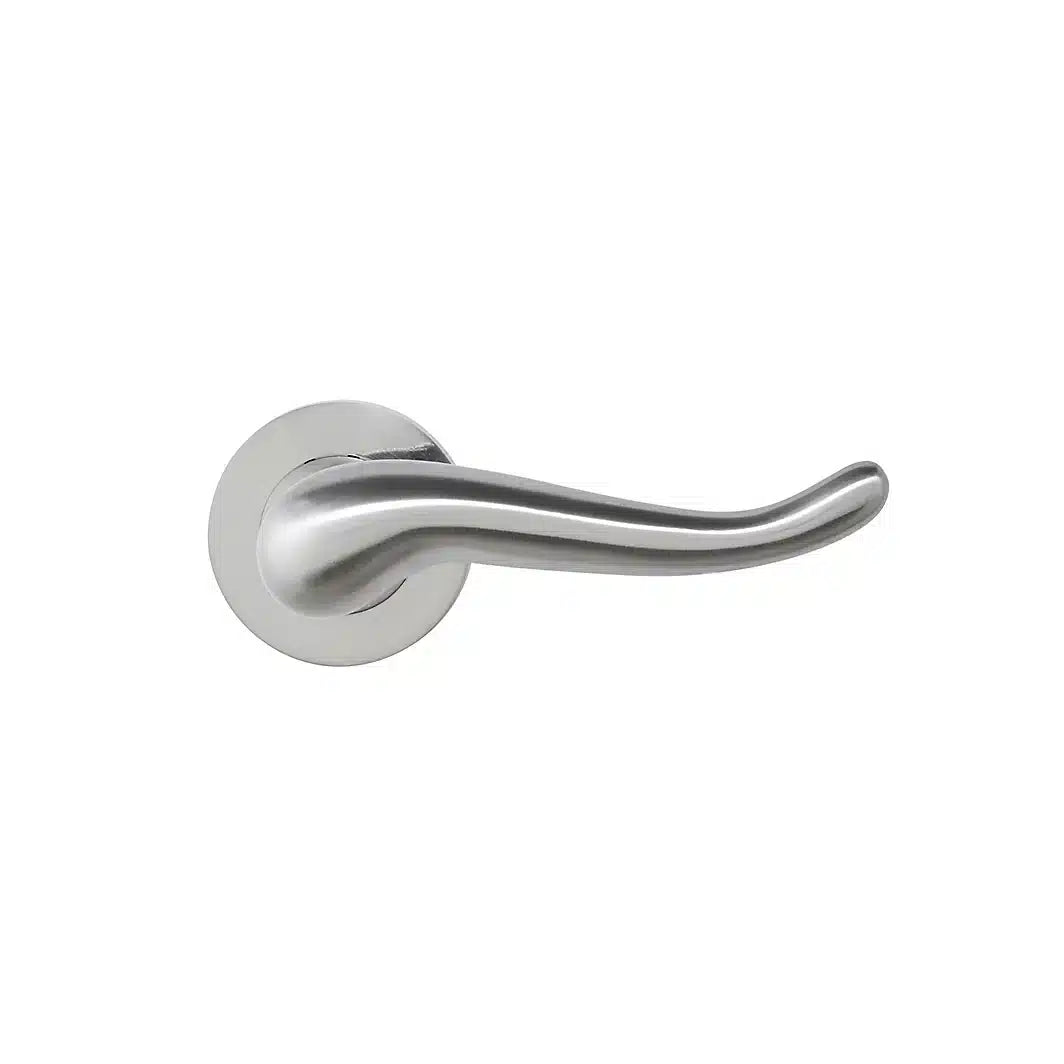 Colours Rhyl Satin Nickel effect Brass Curved Latch Push-on rose Door handle Pair of 2 1082