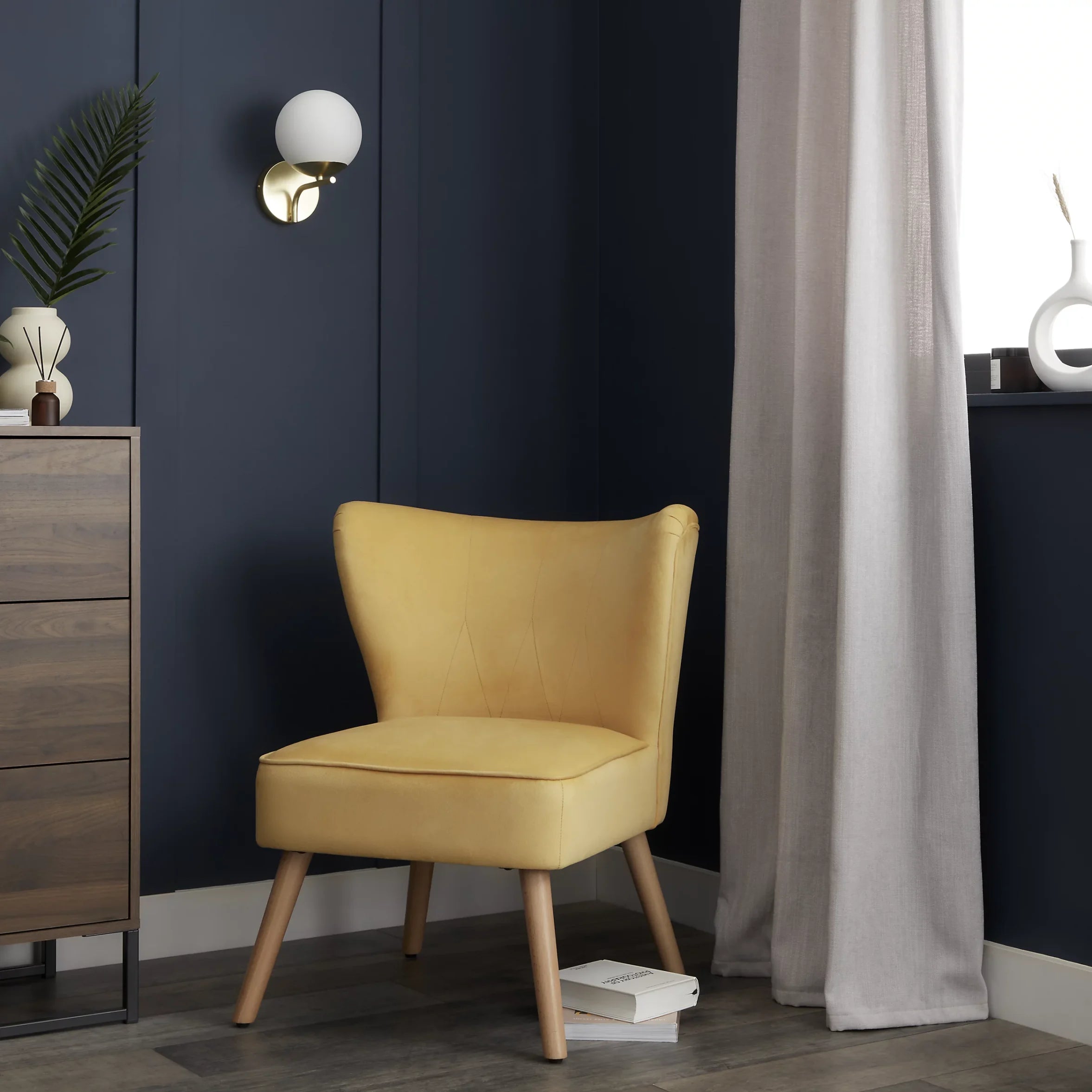 Zorita Yellow Velvet effect Occasional chair (H)830mm (W)650mm (D)71.5mm 0573