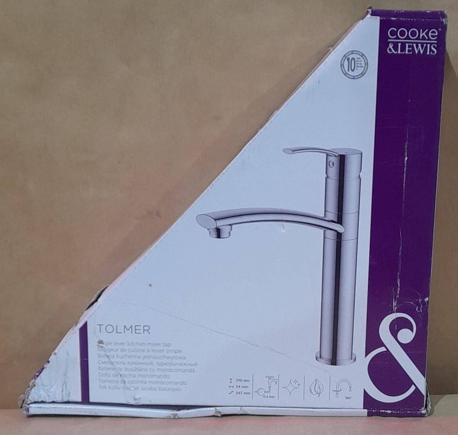Cooke & Lewis Tolmer Chrome effect Kitchen Top lever Tap 9901