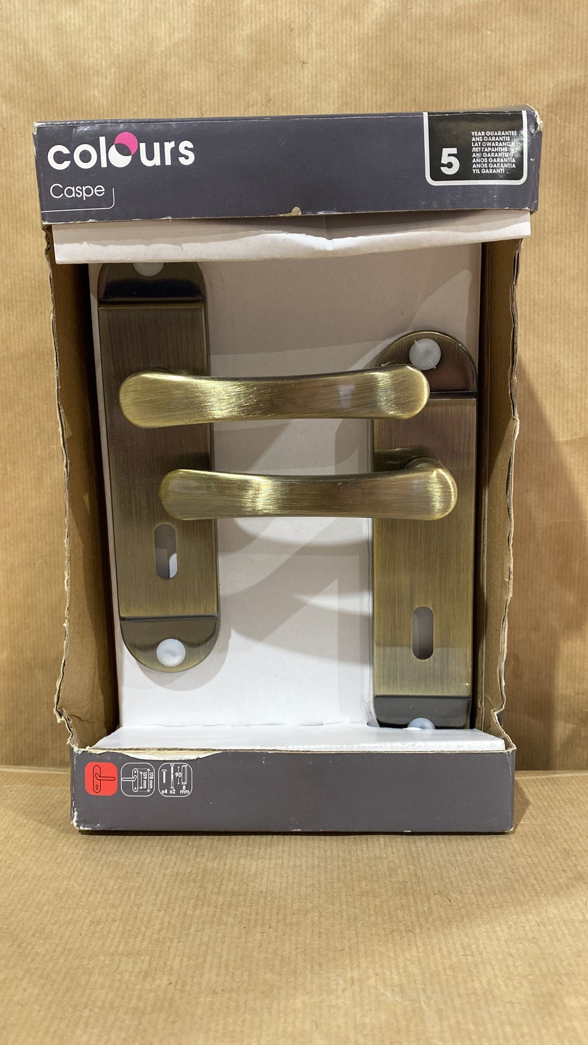 Colours Caspe Antique brass effect Steel Straight Lock Door handle (L)112mm, Pair 8327