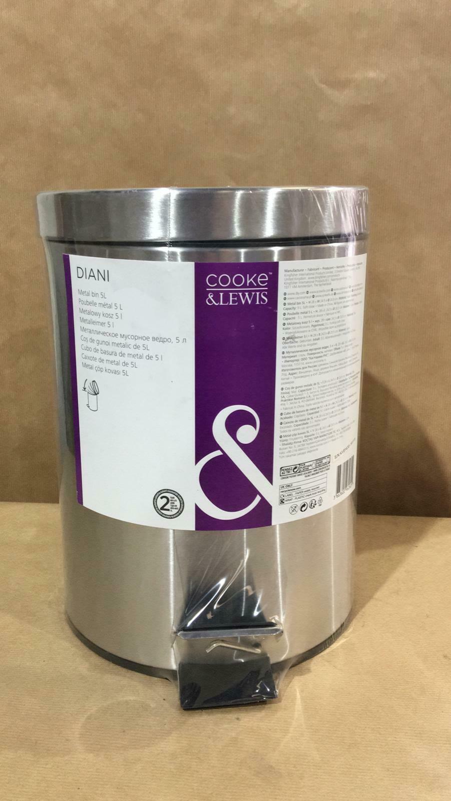 Cooke & Lewis 5L Diani Shiny Metal S-Steel Round Bathroom Pedal Bin, 2625