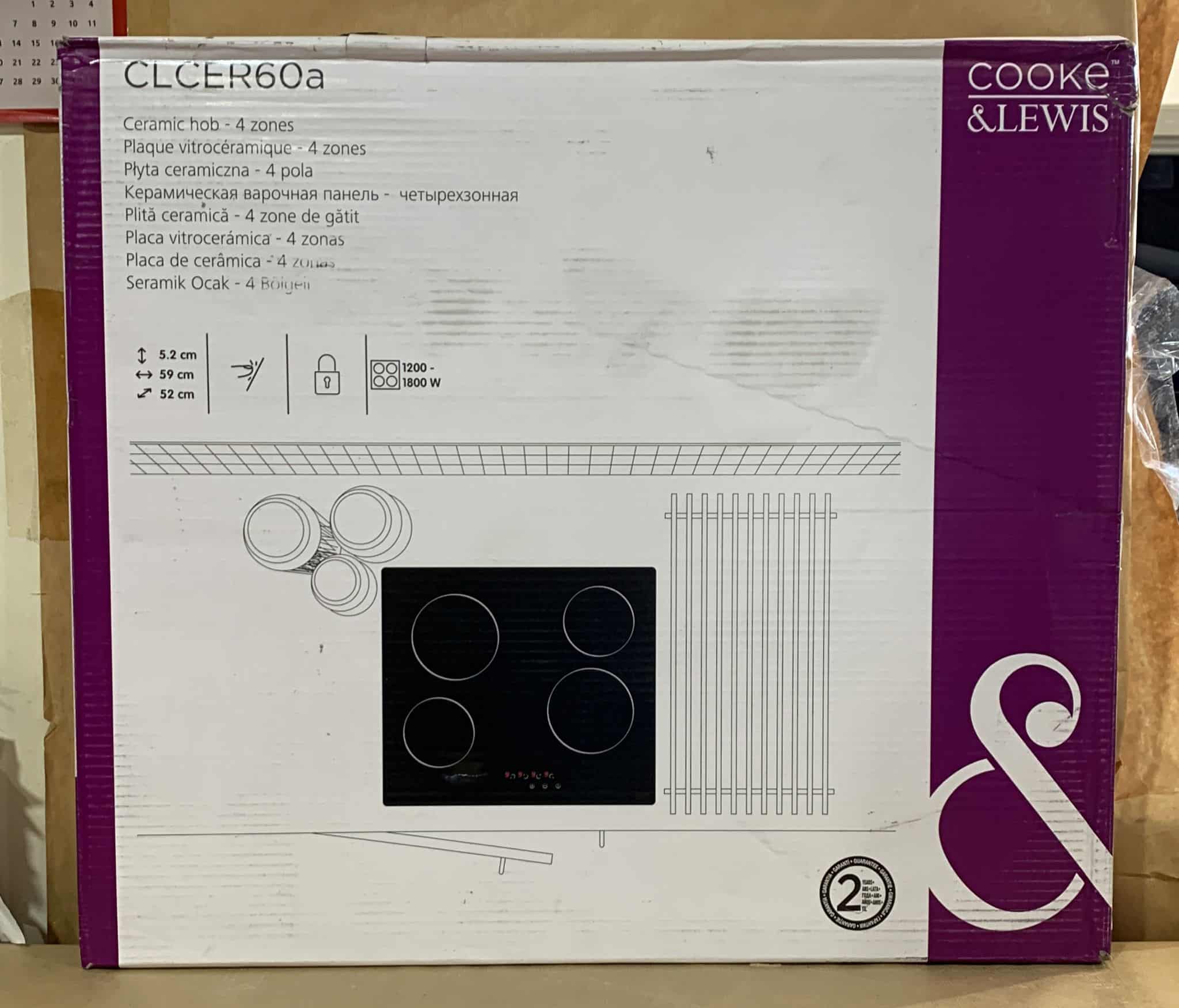 Cooke & Lewis CLCER60A 4 Zone Black Glass Ceramic Hob, (W)590mm 9517