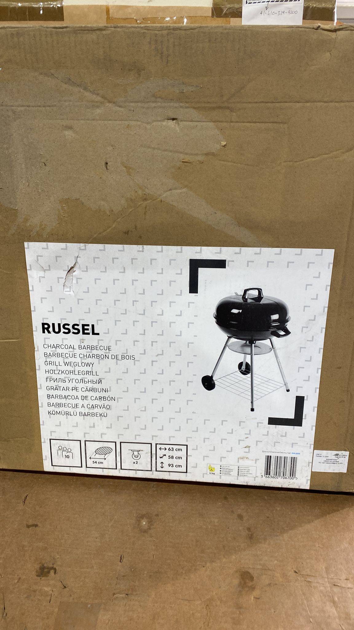 Russel Charcoal Barbecue Round Trolley Grill 540mm -Black 6700