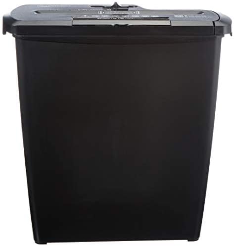 Amazon Basics 7-8 Sheet Strip Cut Paper, Credit Card, CD & DVD Shredder with Bin for Business & Home Office Use with Paper Reverse Function, Black 8417