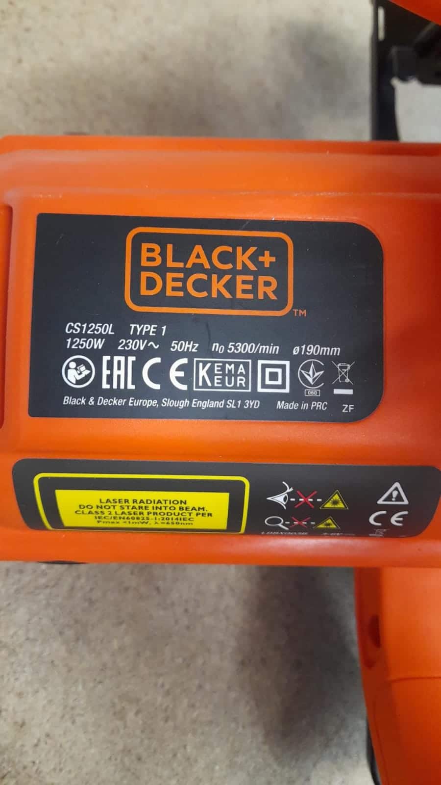 BLACK+DECKER 1250 W 66 mm Cutting Depth Blade Circular Saw Power Tool, CS1250L-GB