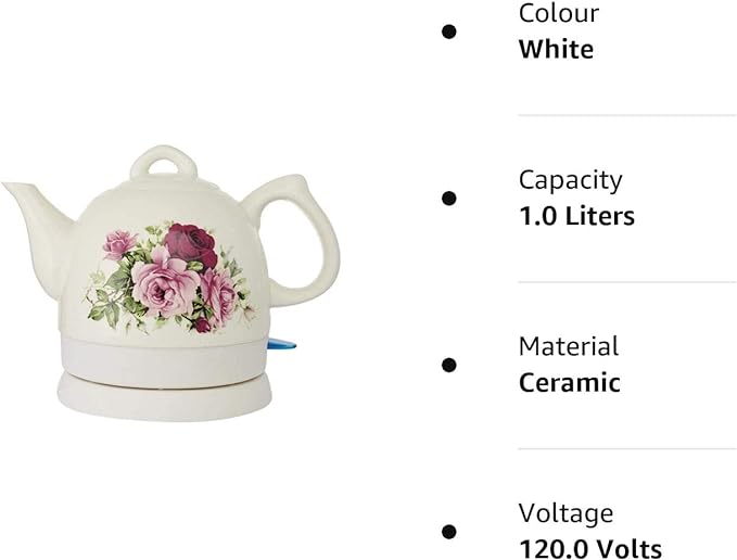 Jean-Patrique Kettle Country Rose Ceramic Cordless  1L -White-1877
