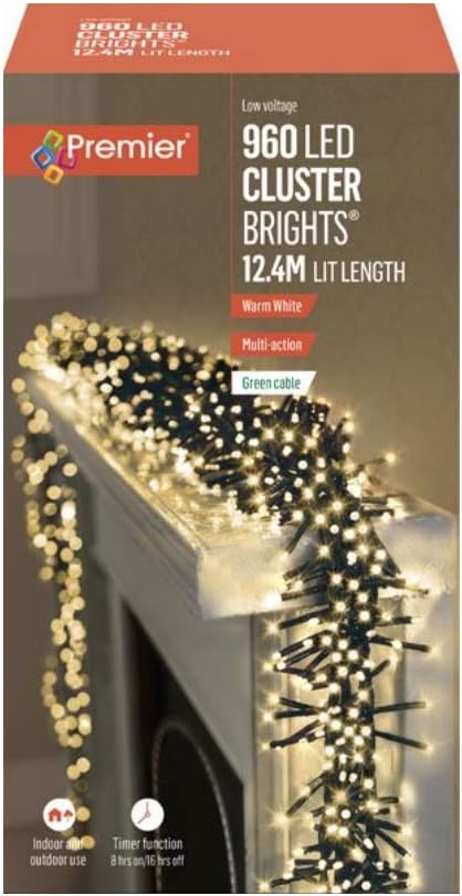 Premier Decorations-960 LED Lights with Timer-Warm White- 4748