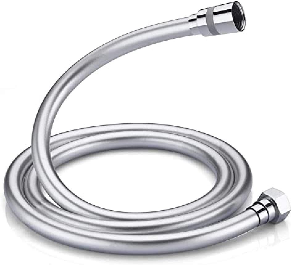 GRIFEMA G852 PVC Smooth Shower Hose 1.5m / 59 inch, Replacement Shower Pipe with Brass Connections, Flexible Anti-Twist, Silver 8436