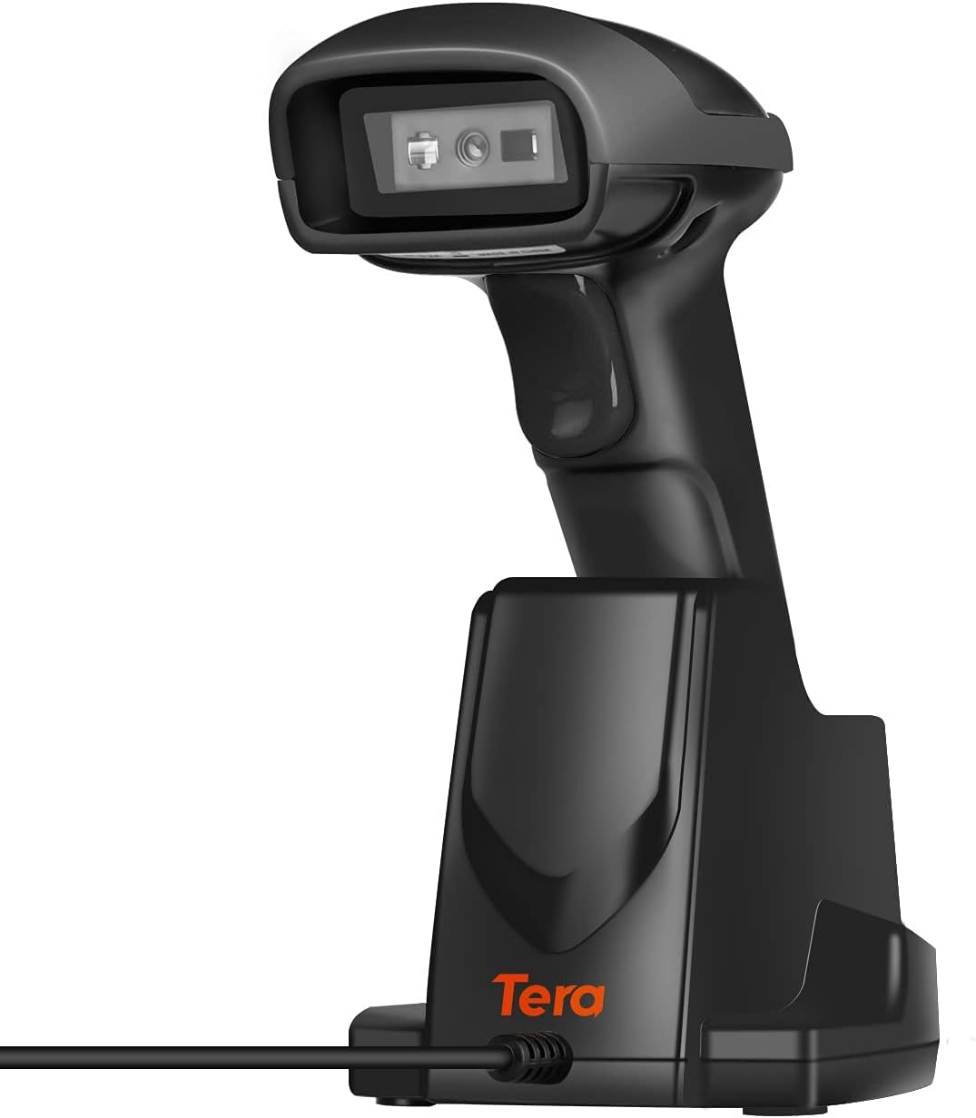 Tera Barcode Scanner 1D 2D QR Wireless, with USB Charging Cradle, 1D 2D QR Handheld Barcode Reader Plug and Play, D6100-4833