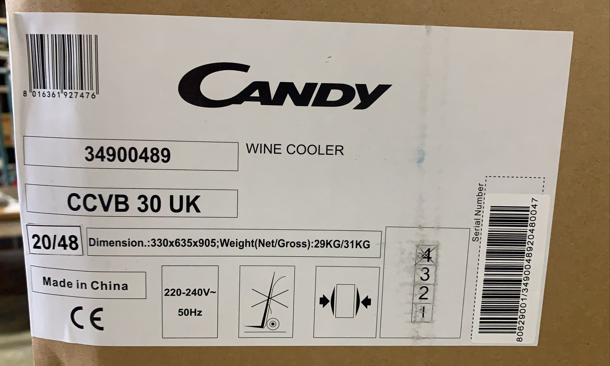 CANDY-Wine Cooler-Black-57L-CCVB 30 UK-7476