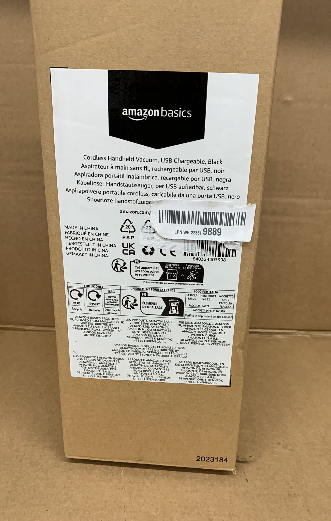 Amazon Basics Cordless Handheld Vacuum, USB Chargeable, Black- 9889