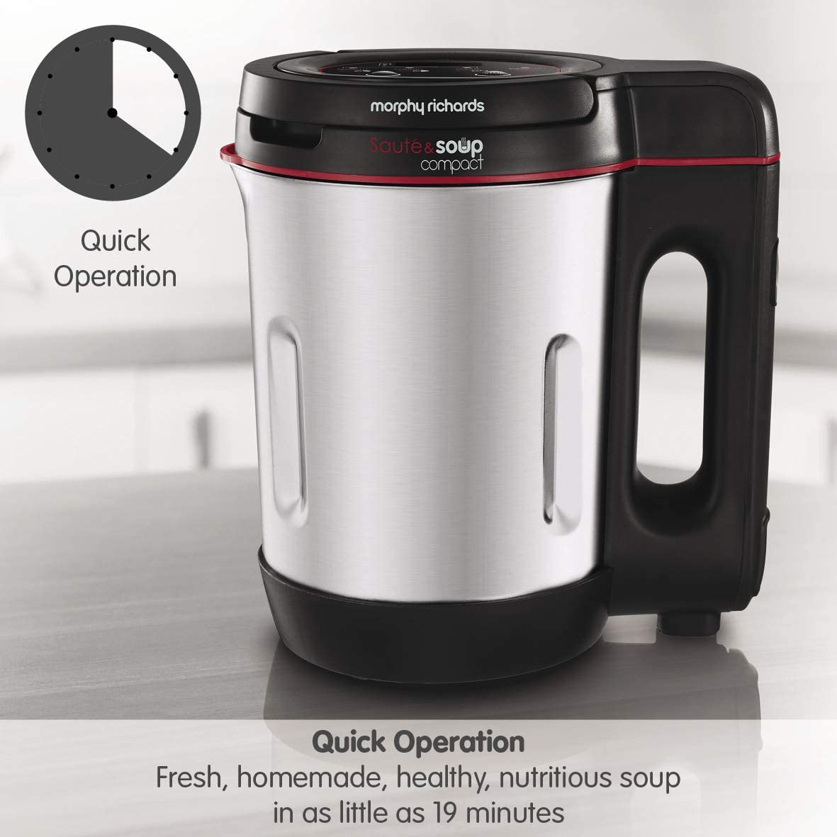 Morphy Richards 501027 Compact Saute & Soup Maker, Stainless Steel, 900 W, 1 Liter, Brushed Aluminium and Black