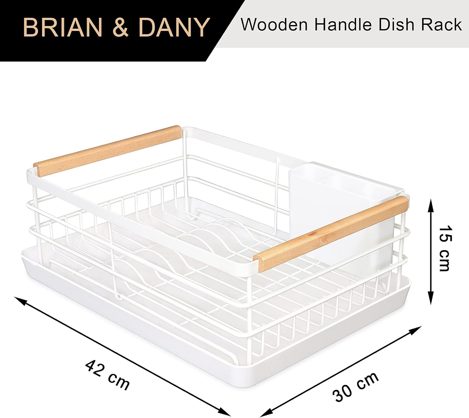 BRIAN & DANY Stainless Steel Dish Drainer with Thickening Drip Tray and Wooden Handles 9174