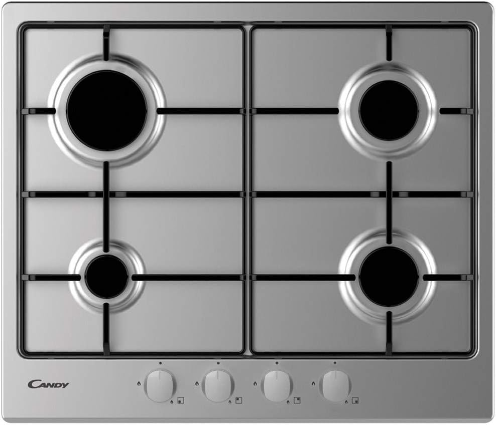 Candy 59cm Four Burner Gas Hob With Enamelled Pan Stands - Stainless Steel-6895