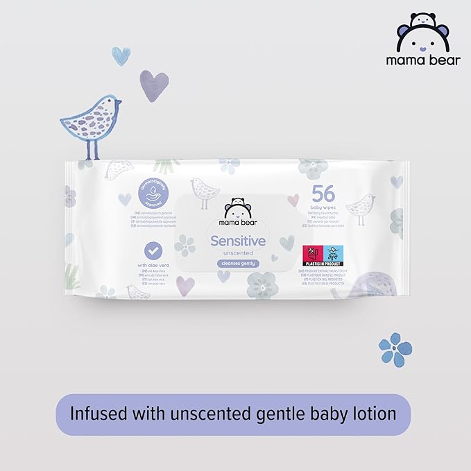 Amazon Brand – Mama Bear Sensitive Unscented Baby Wipes- Box of 18-3099