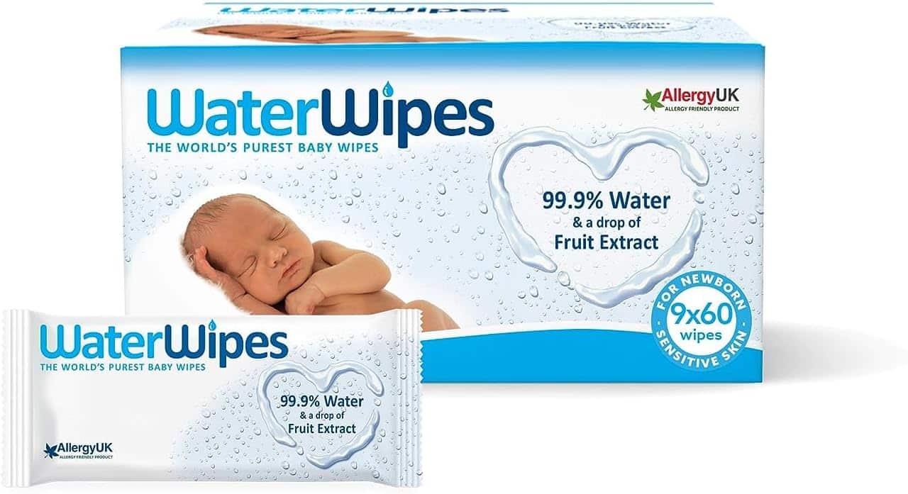 WaterWipes Baby Wipes, 99.9% Water, Unscented, Sensitive, Newborn Skin, 540 Wet Wipes (9 Packs of 60 Wipes) 0159