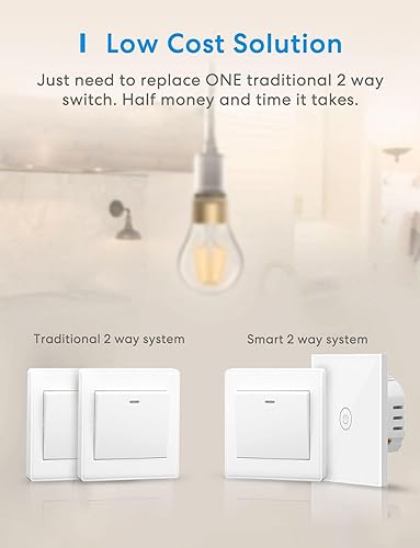 Meross Light Switch Touch Control, 2 Way, Neutral Requires, Remote/Voice Control, LED Wall Switch with Timer, White, Compatible with Apple HomeKit-2409