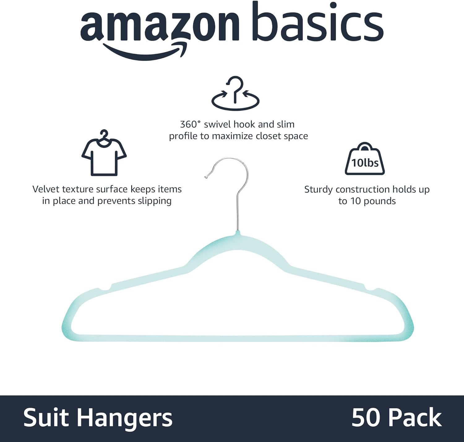 Amazon Basics Slim, Velvet Non-Slip Suit Clothes Hangers, 30-Pack, Mint Green/Gold 2958
