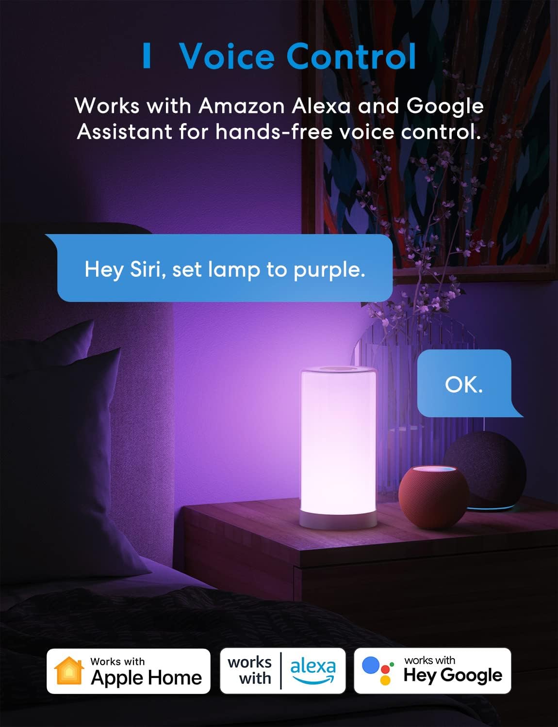 meross Smart Lamp Bedside, WiFi Lamp Support Apple HomeKit Alexa Google Assistant SmartThings, RGBWW Touch Lamp Dimmable Multicolour Voice Remote App Control (2.4GHz Only) 0070
