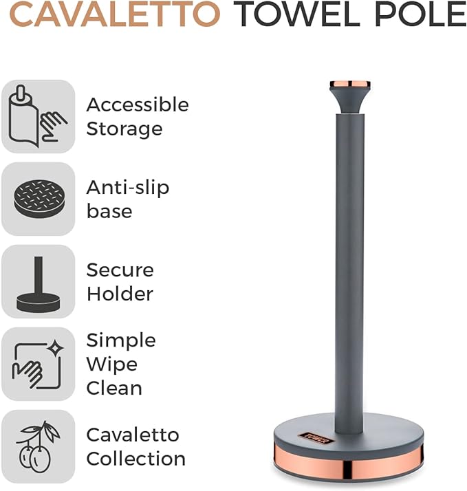 Tower T826133GRY Cavaletto Towel Pole Kitchen Roll Holder-5721