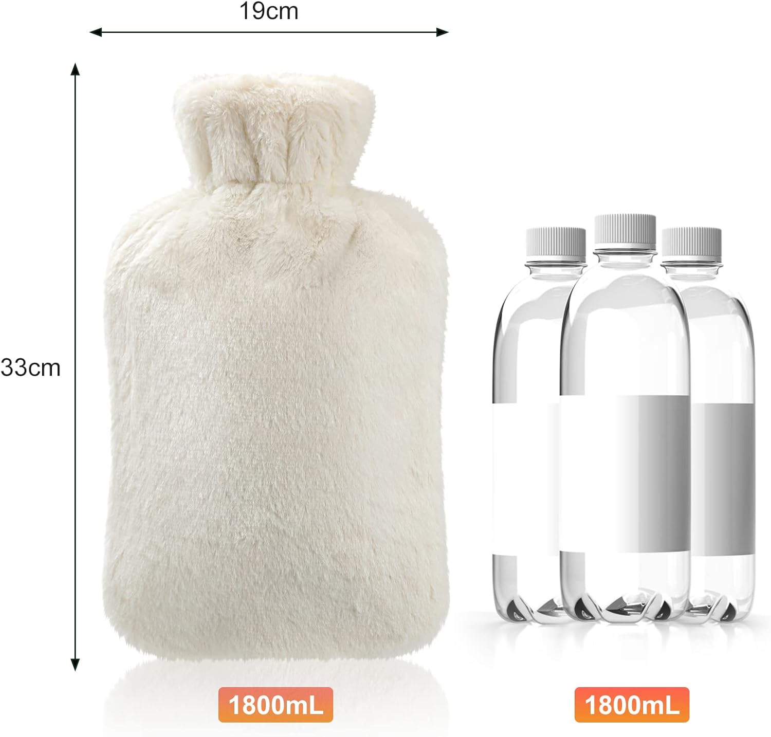 Hot Water Bottle with Cover, 2L Large Capacity, Premium Natural Rubber Hot Water Bag Cover 34509
