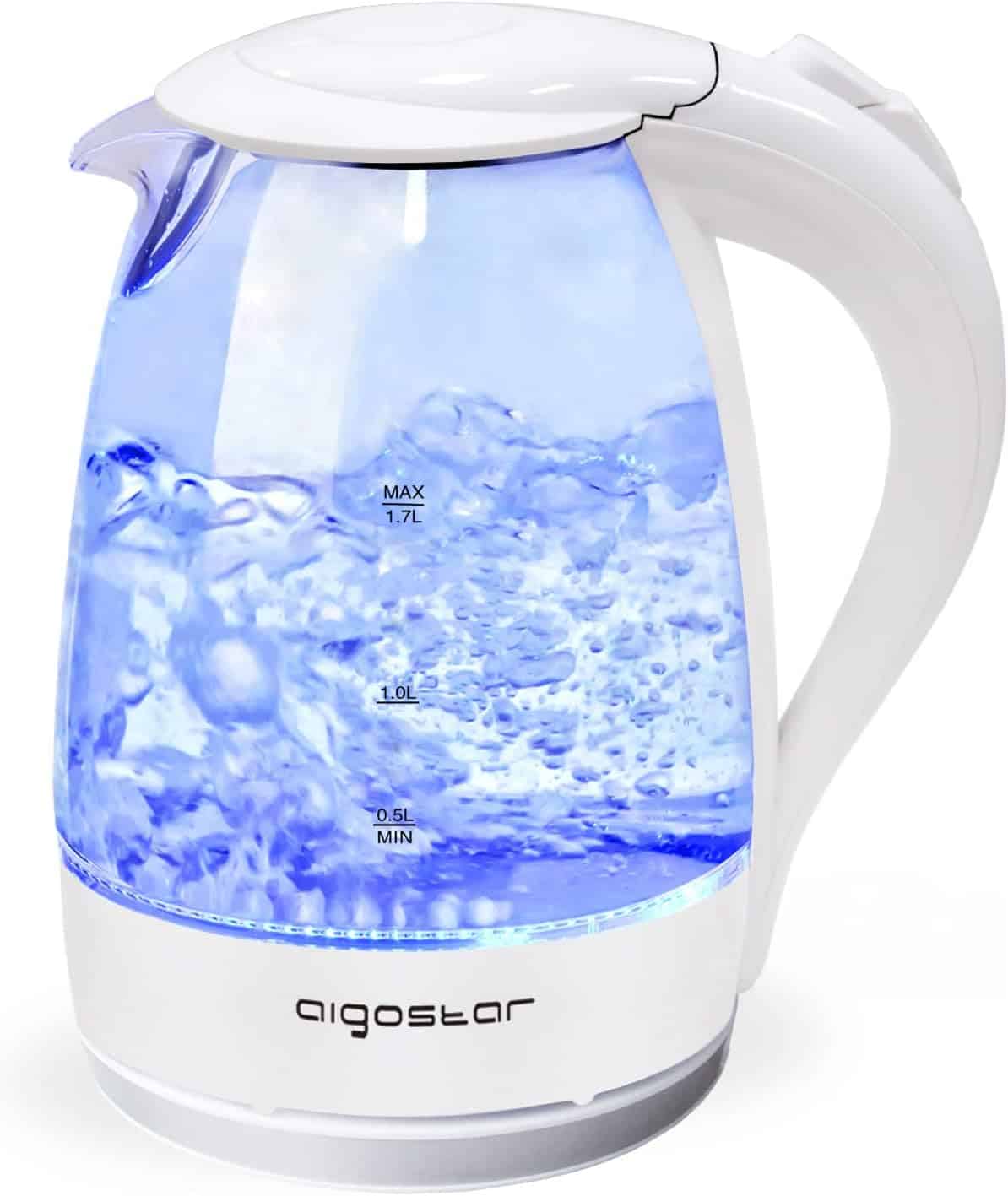 Aigostar Eve 30KHT - Glass Water Kettle with LED Lighting, 2200 Watts, 1.7 Liter-White-6595