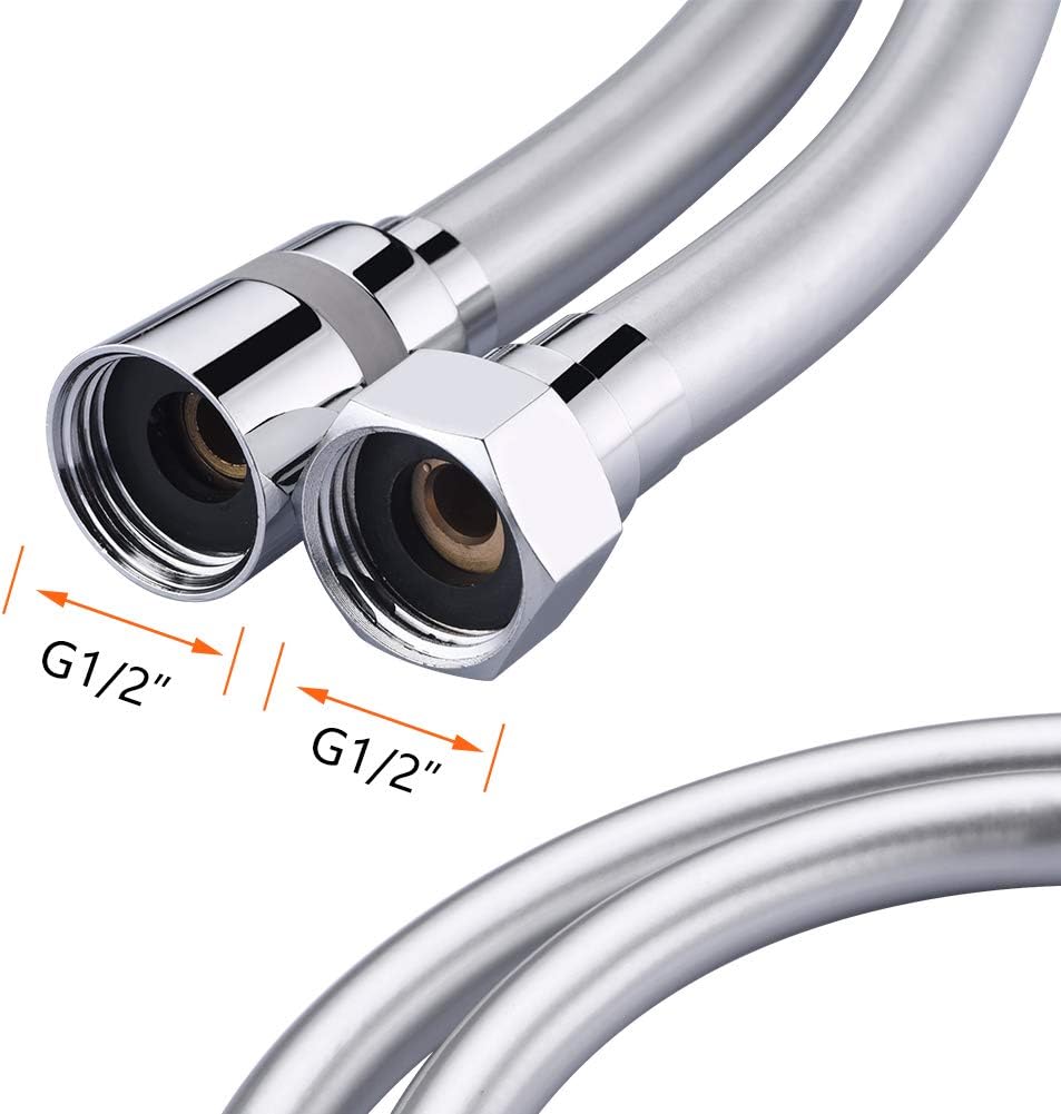 GRIFEMA G852 PVC Smooth Shower Hose 1.5m / 59 inch, Replacement Shower Pipe with Brass Connections, Flexible Anti-Twist, Silver 3515