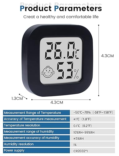 Digital Hygrometer Indoor Thermometer Room Thermometer and Humidity Gauge with Temperature Humidity Monitor for Greenhouse, Garden, Cellar (4.3cm*4.3cm, black, 1)-Y5DT