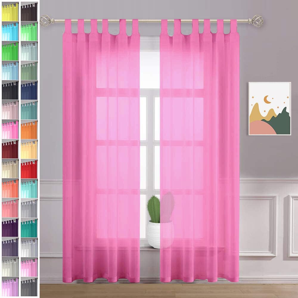 Megachest lucy Woven Voile Tab Top Curtain 2 Panels with ties (28 colors) (bubblegum pink, 56" wideX90 drop(W142cmXH228.5cm) 9589