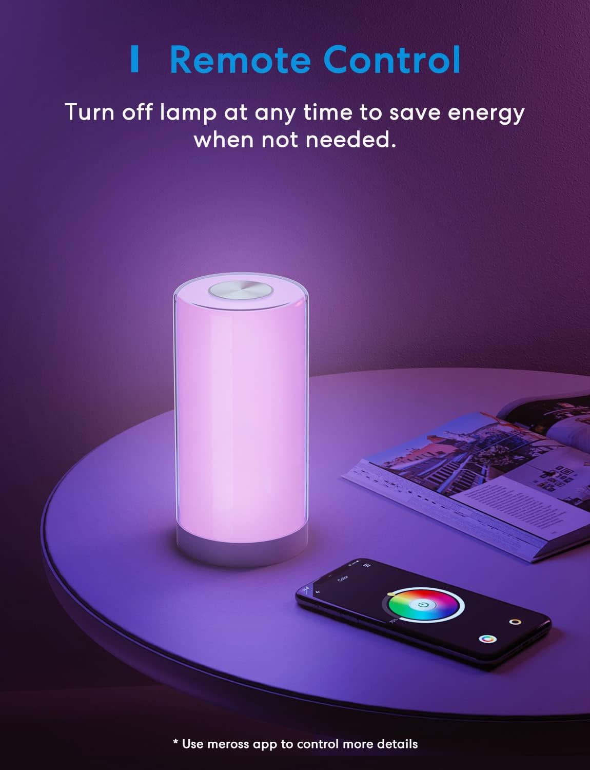 meross Smart Lamp Bedside, WiFi Lamp Support Apple HomeKit Alexa Google Assistant SmartThings, RGBWW Touch Lamp Dimmable Multicolour Voice Remote App Control (2.4GHz Only) 0070