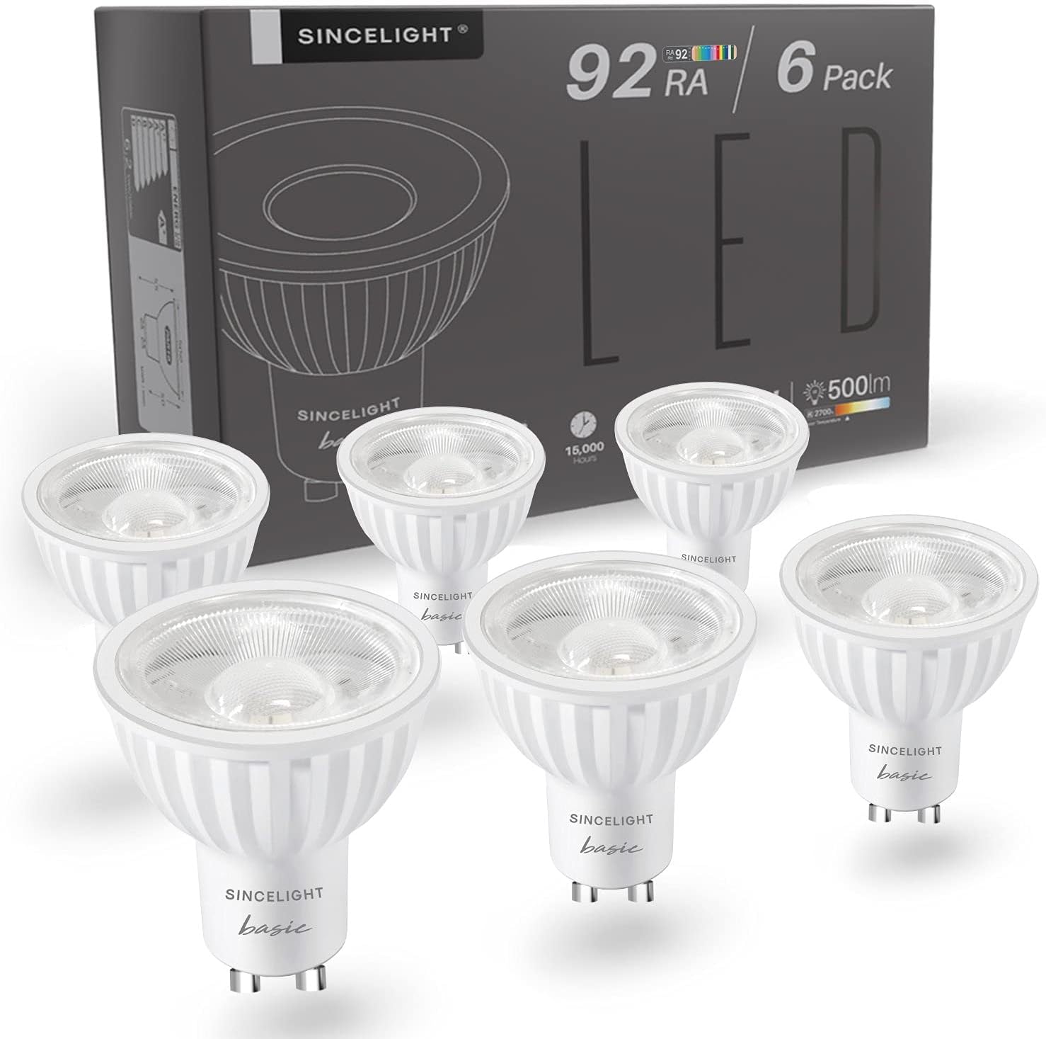 GU10 LED Lamp, Reflector, 500 Lumens 50W Halogen Equivalent, 6 Pack 0363