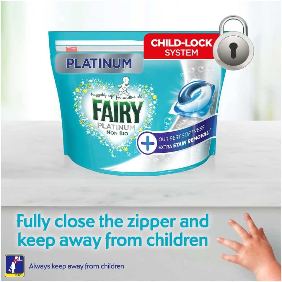 Fairy Non-Bio Platinum PODS, Washing Liquid Laundry Detergent Tablets-Pack of 2-(60 x 2) with Extra Stain Removal-0962