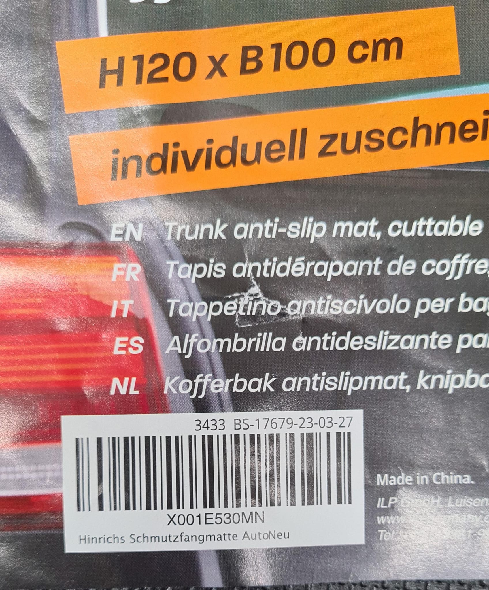 Hinrichs Dust Control Mat Car incl. Parking Disc - Trunk Mat-1597