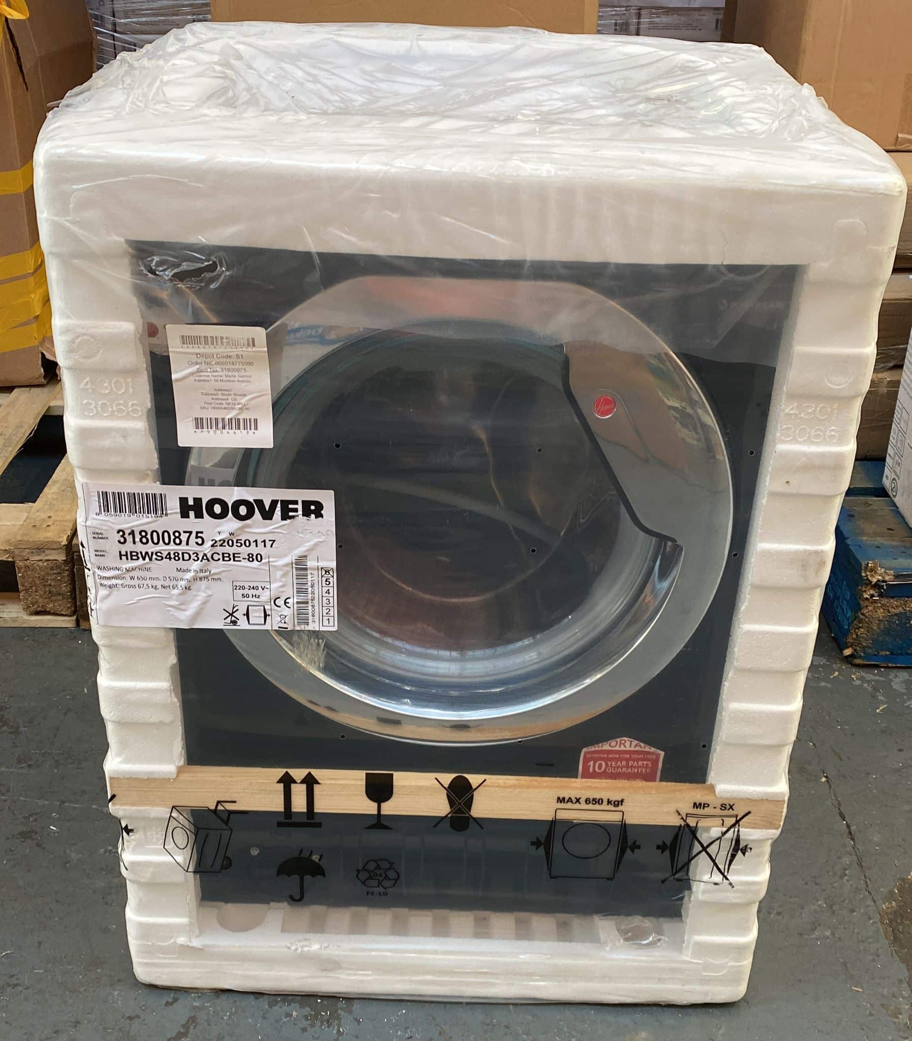 Hoover HBWS 48D3ACBE-80 Black Built-in Washing machine, 8kg - 5194