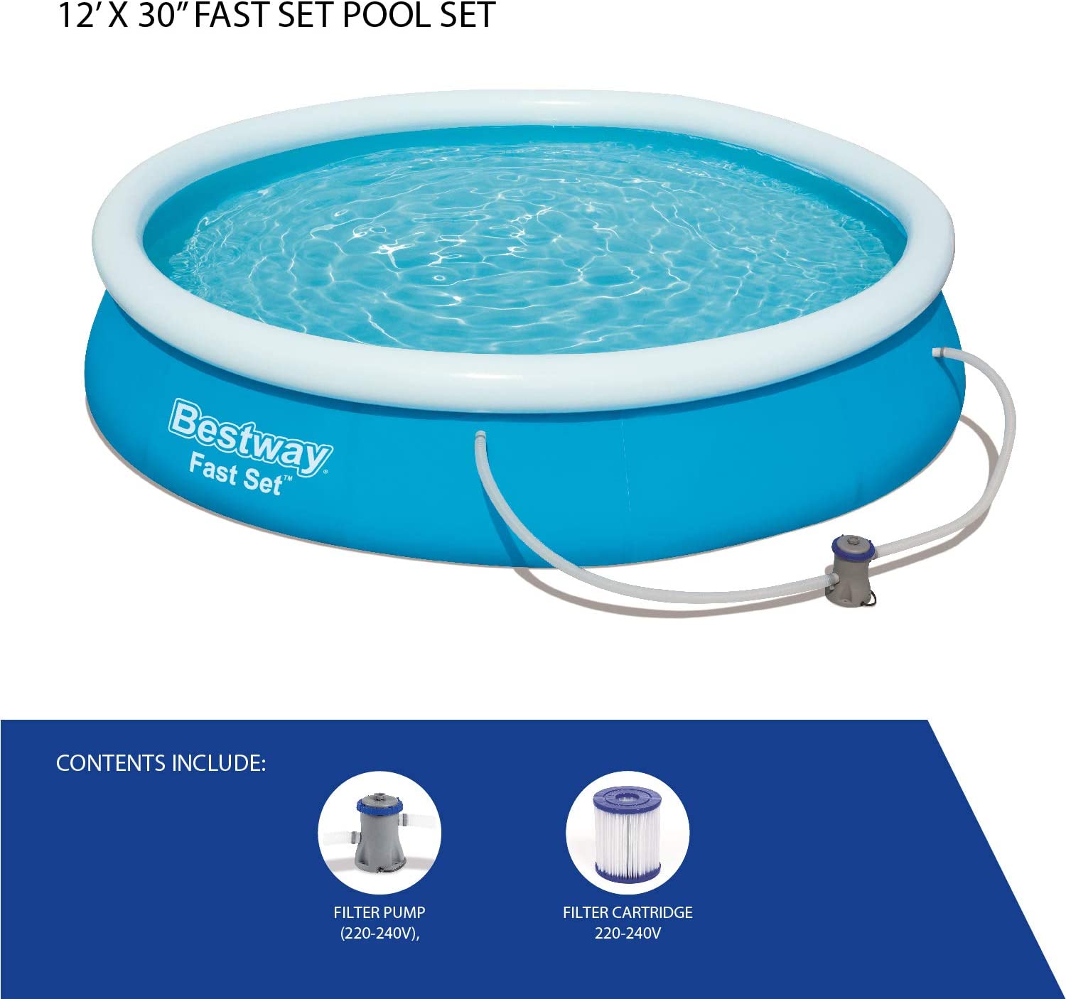Bestway 57274 Round Kids Inflatable Paddling Pool with Filter Pump, Fast Set, 12 ft 1387