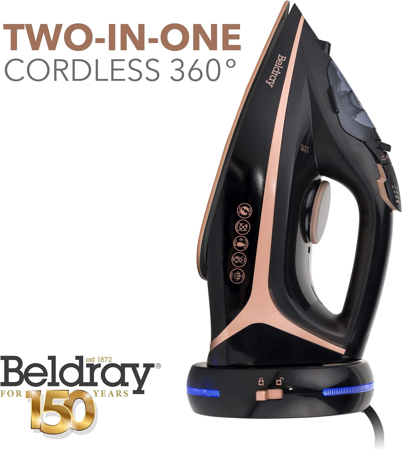 Beldray BEL0987RG 2 in 1 Cordless Steam Iron, 360° Charging Base 0155