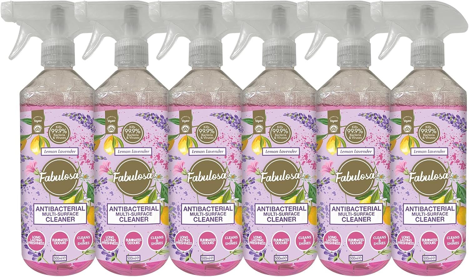 Fabulosa Antibacterial Disinfectant Spray, All Purpose Multi Surface Cleaner, 500ml, 6 pack, Lemon Lavender 2310