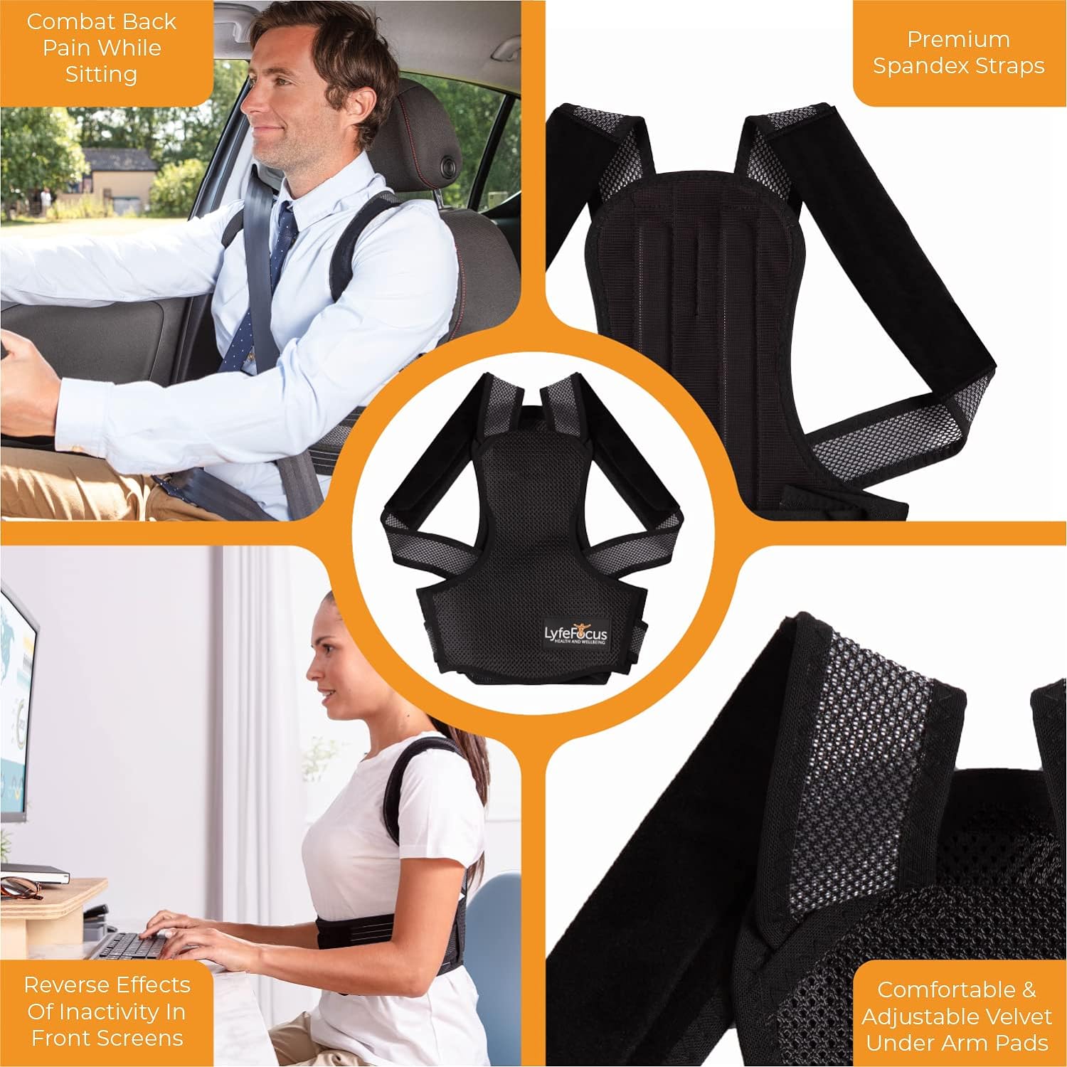 LyfeFocus S1 Premium Breathable Back Posture Corrector for Men & Women Large 0411