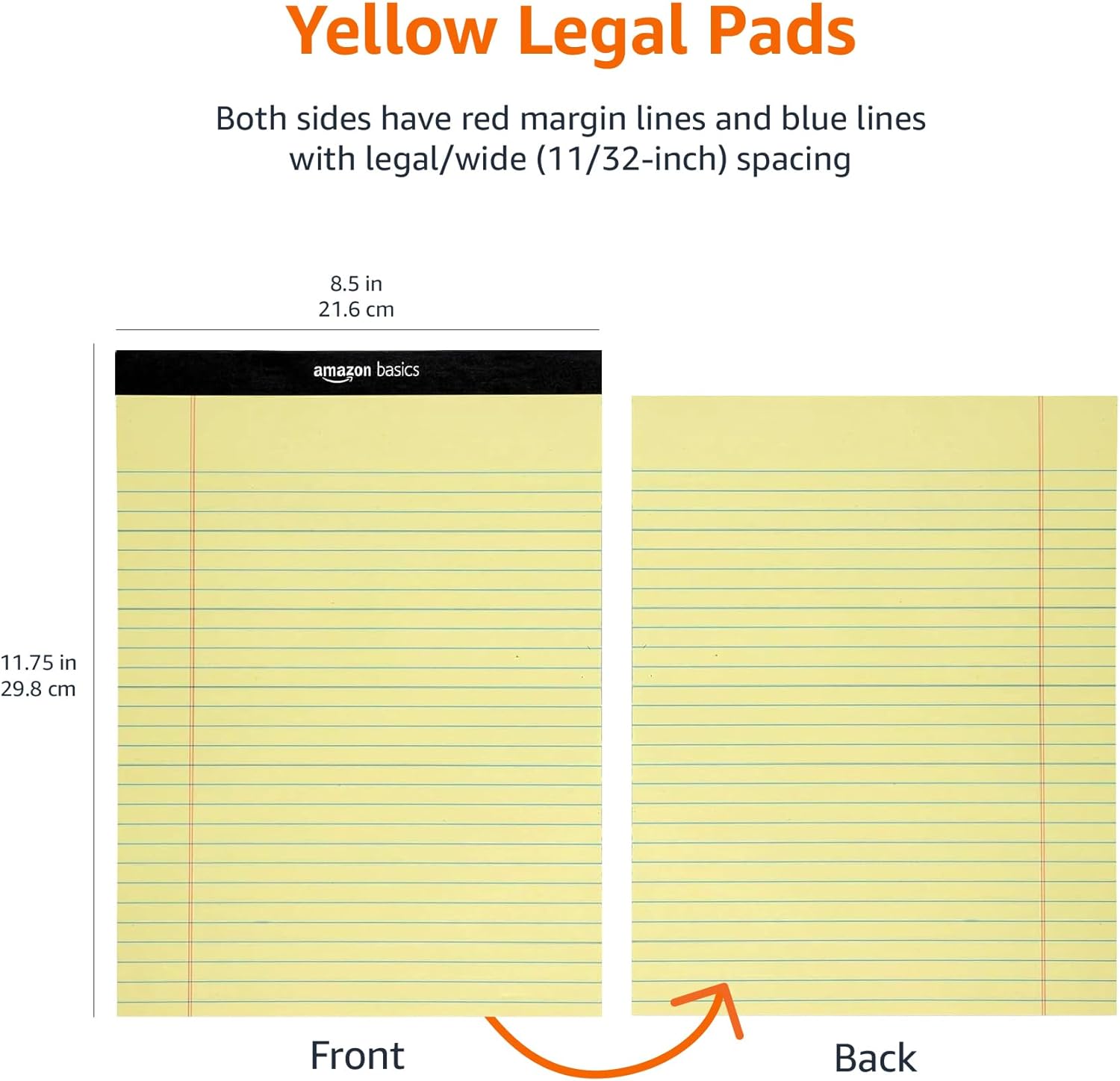 Amazon Basics Legal Letter Pad,21.6 cm by 29.8 cm 12 Pack of 50 Sheet Paper Pads, Canary 7869