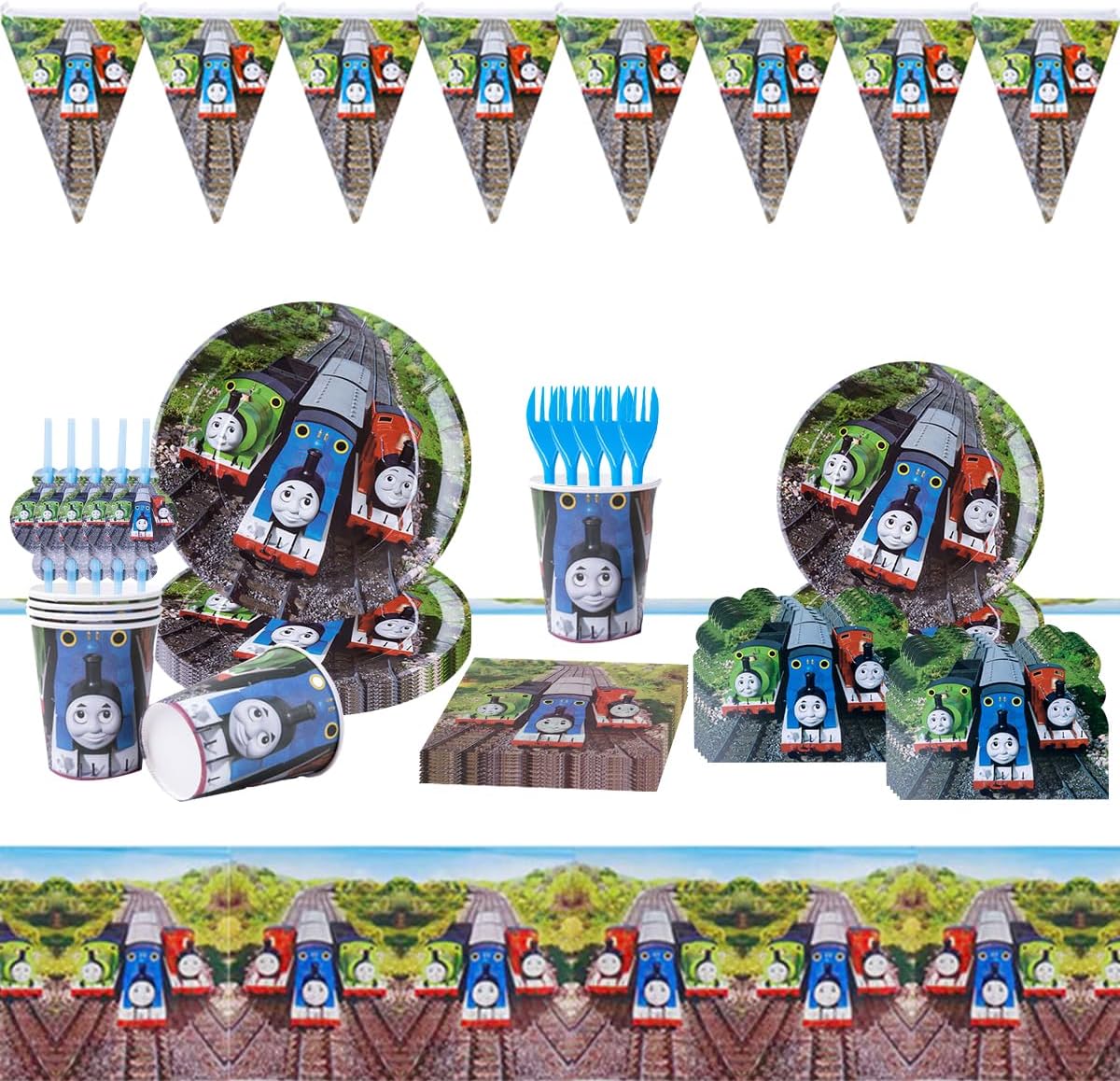 APDDHJ Train Party Tableware Set - Thomas and Friends Themed Table Party Supplies 7899