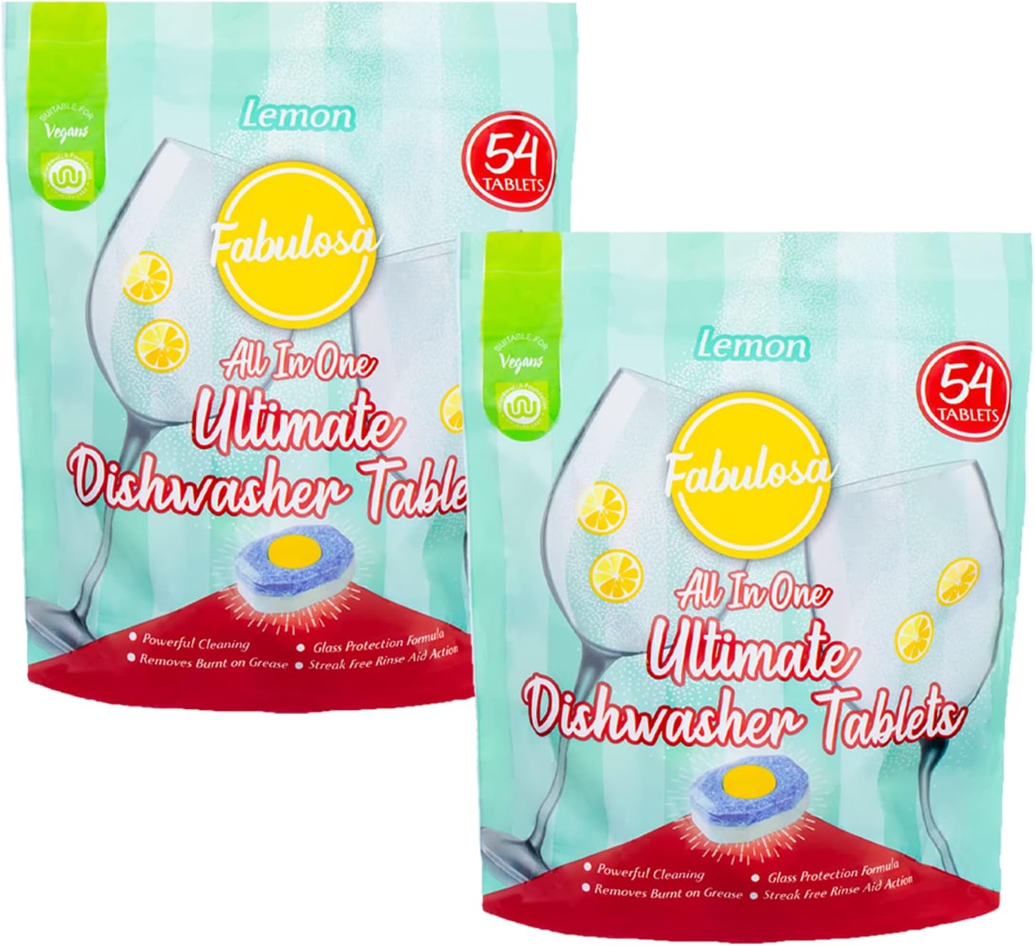 Fabulosa All in One Ultimate Powerful Cleaning Rinse Aid Dishwasher Tablets Cleaner and Freshener, 108 Tablets, 2 Pack, LEMON - 1132