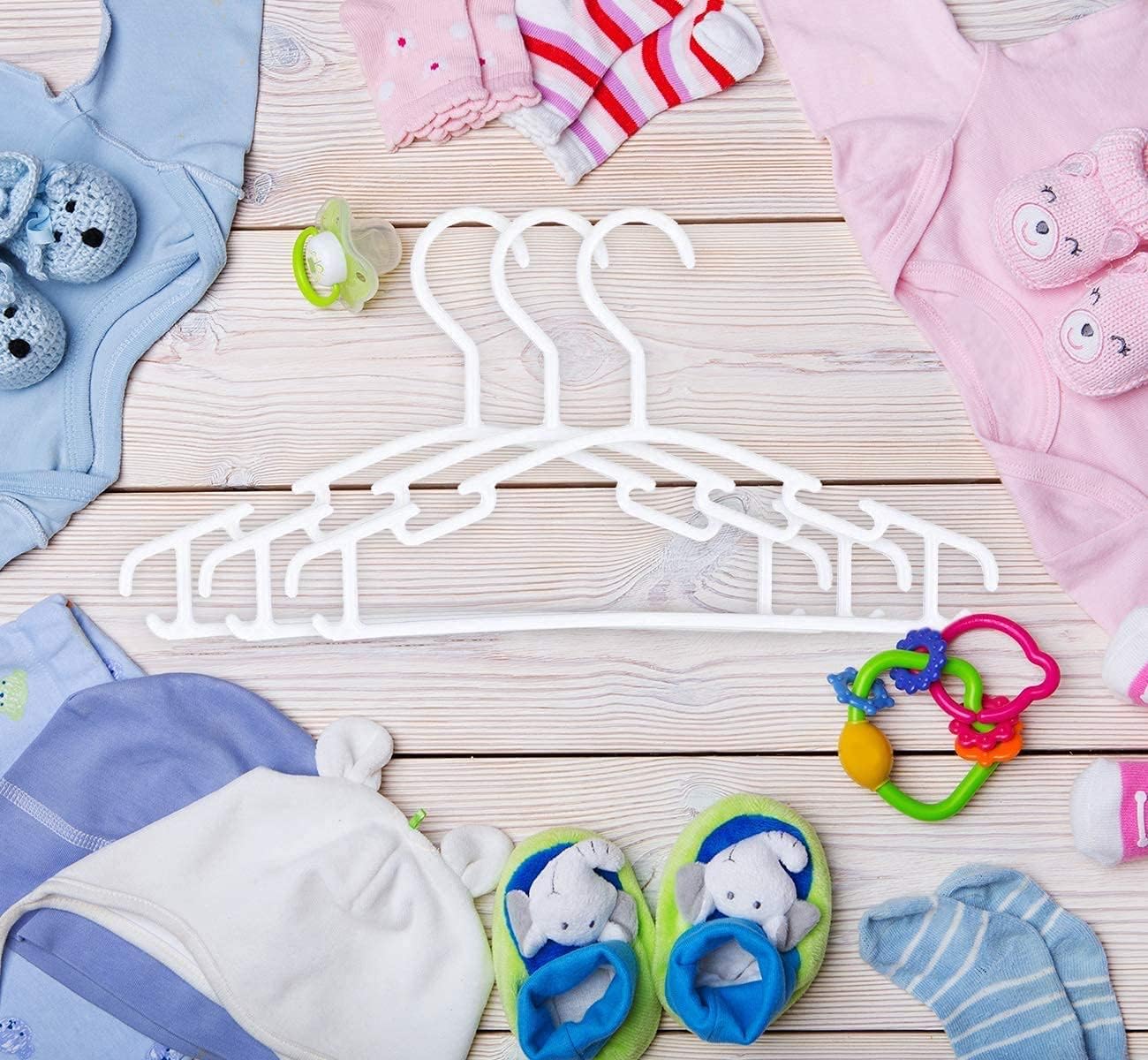 KEPLIN 36 Pack Plastic Baby Hangers, Nonslip Nursery Coat Hangers, Space Saving Tubular Hangers, More Storage for Kids Children Clothes Dresses Unisex (27x15cm) White 7972