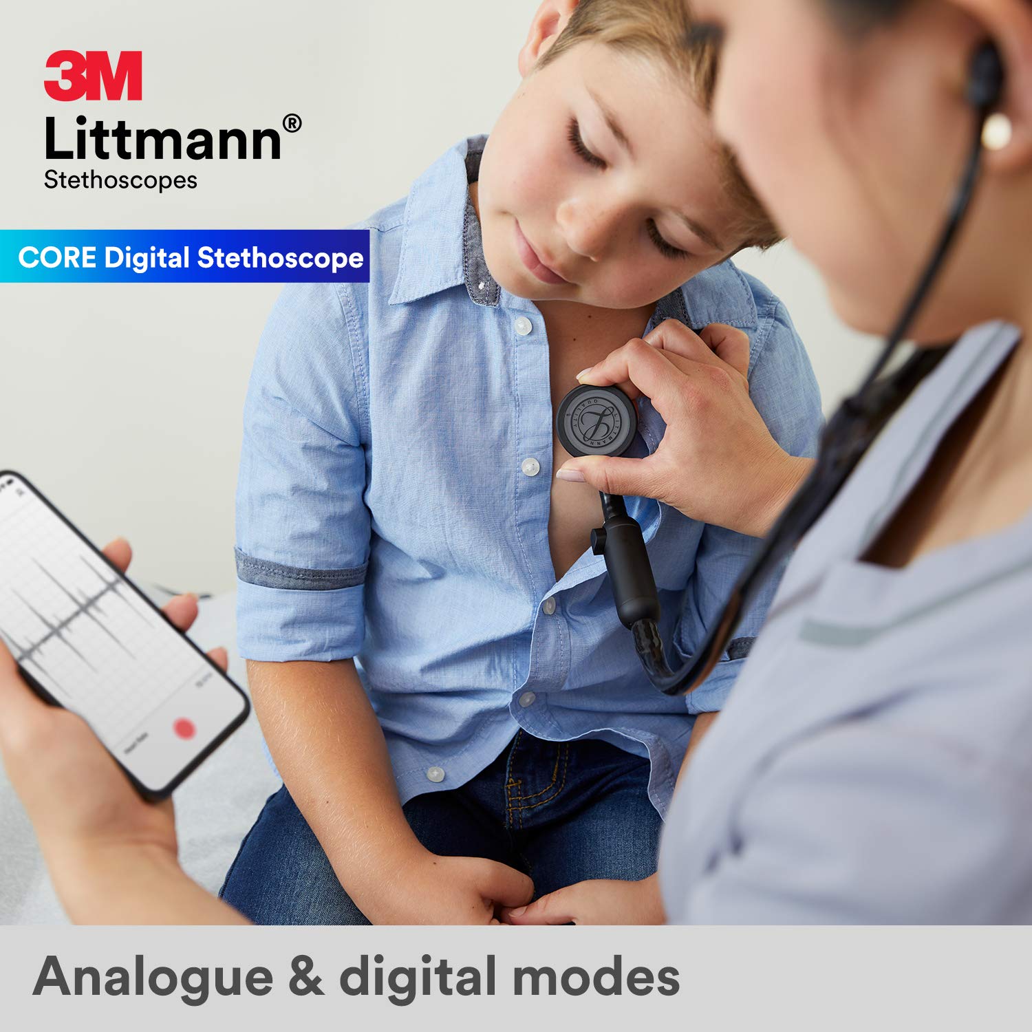 Littmann 3M CORE Digital Stethoscope, Black Chestpiece, Tube, Stem and Headset, 69 cm- 2367