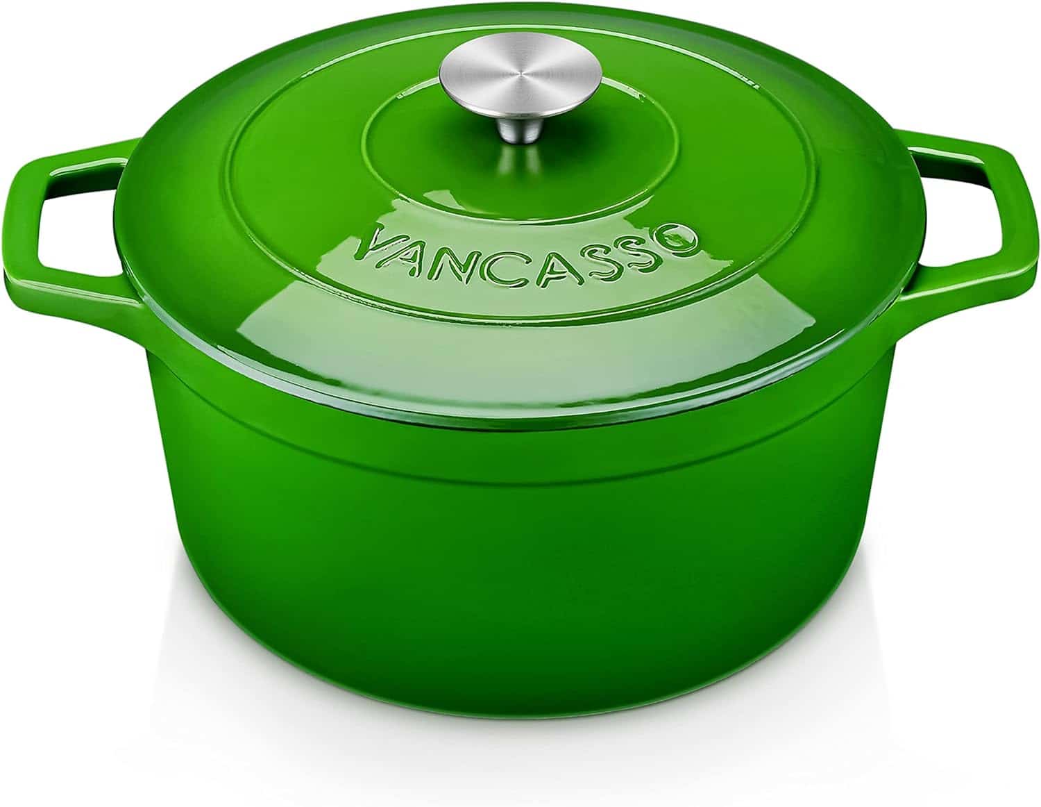 vancasso Dutch Oven 5 Liters, Classic Green Cast Iron Pot with Lids 1255