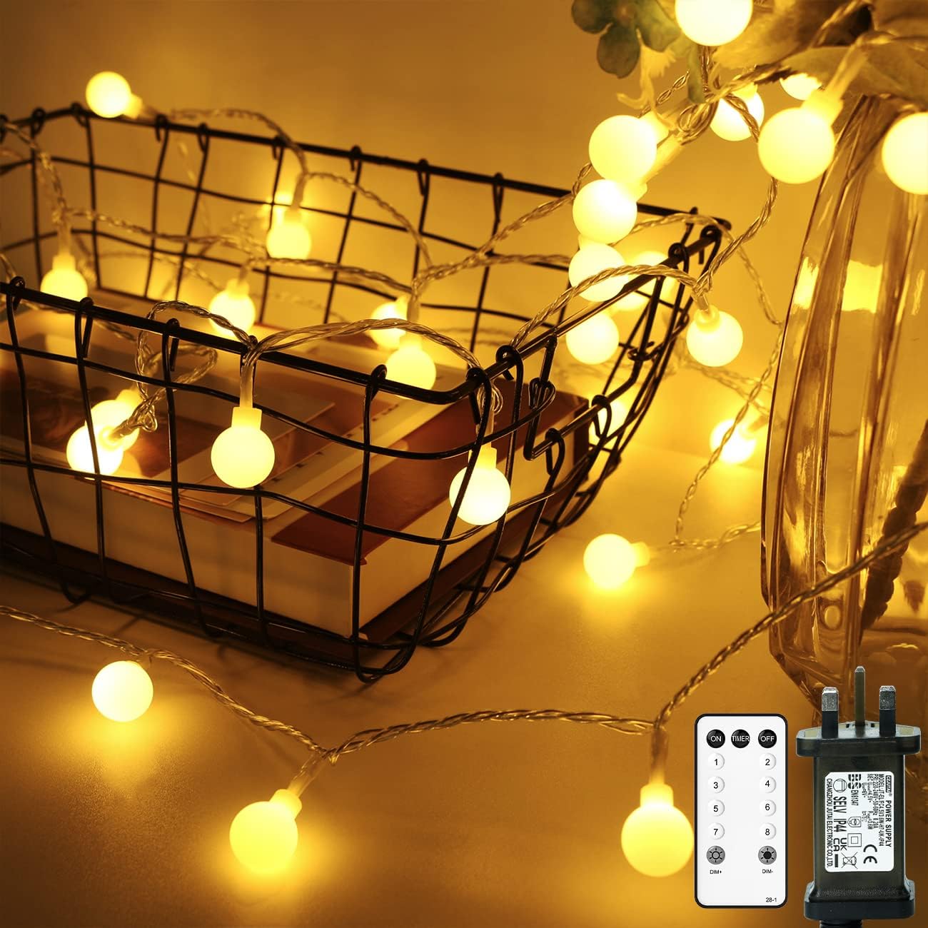 litogo Globe String Lights Mains Powered, 120 LED 17 M/56 FT Fairy Lights Plug in, 8 Modes Waterproof Christmas Lights with Remote & Timer for Indoor/Outdoor Garden Patio Gazebo Wedding Bedroom Decor 1756