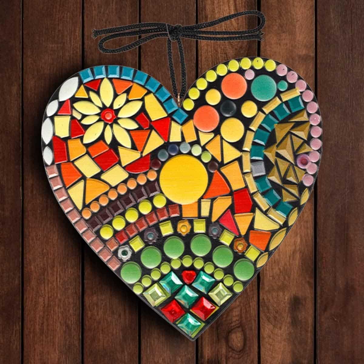 NA Mosaic Heart Sculpture Decor Ornaments, Resin Colorful Love Decorations 36225