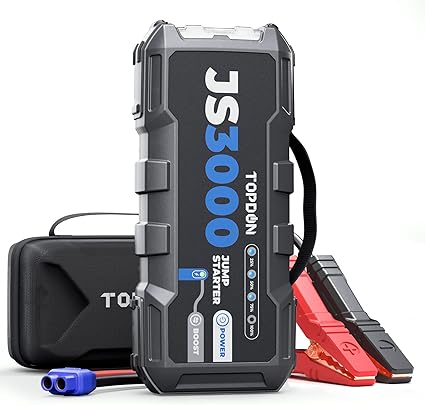 Car Battery Jump Starter, TOPDON JS3000 12V 3000A Battery Booster Jump Starter Pack for Up to 9L Gas/ 7L Diesel Engines, Portable Car Battery Charger with Handle Jumper Cable and EVA Protection Case-2613